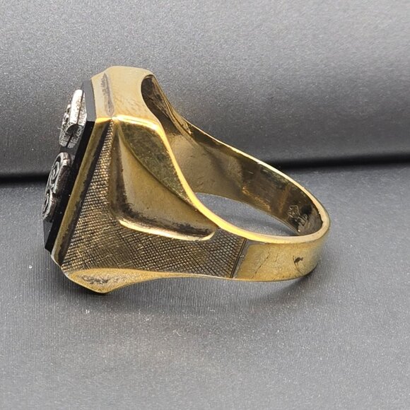VTG Vargus Sterling Vermeil Black Onyx Diamond Men Signet Initial Ring Size 11 - Picture 2 of 12